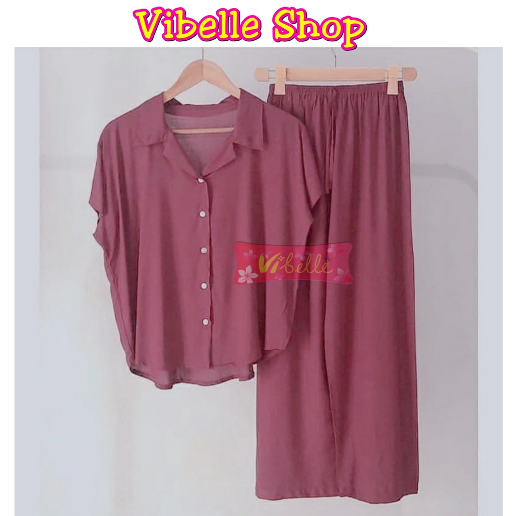 VIBELLE SHOP STELAN PIYAMA CP SET KEMEJA POLOS WANITA HARGA PROMO BAJU TIDUR SUPER MURAH-2
