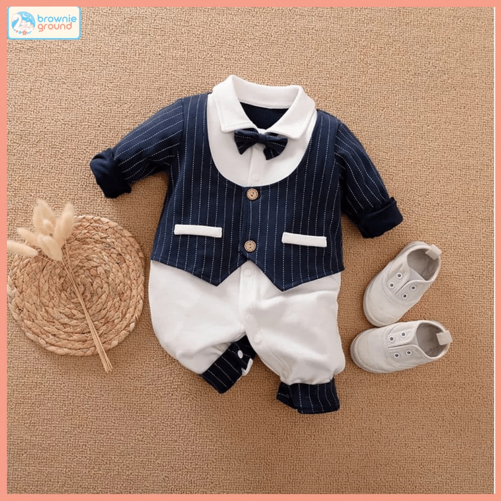 [COD] 0-24bln Baju Bayi Cowok / laki laki Jumper dasi Lengan Panjang import Korea jumpsuit BA-245