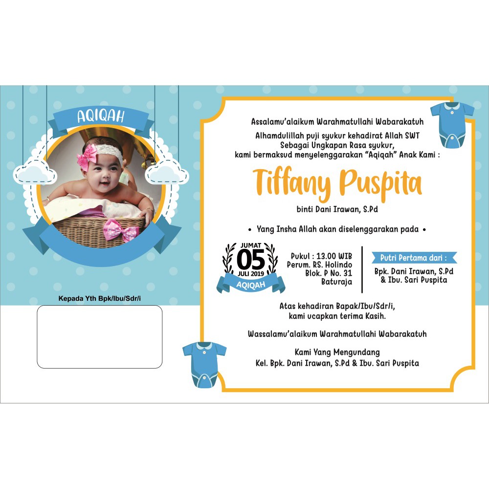 Jual Undangan Tasyakuran Anak/ undangan Aqiqah (MINIMAL 20 PCS