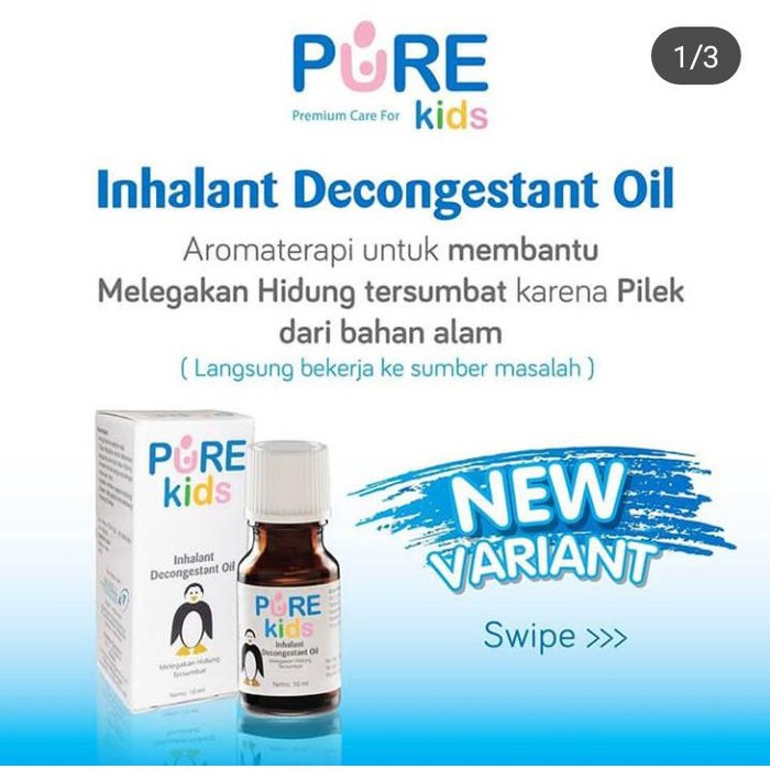 Pure Baby Pure Kids Inhalant Decongestant Oil 10ml Obat Pilek Hidung Tersumbat Obat Flu Anak-7