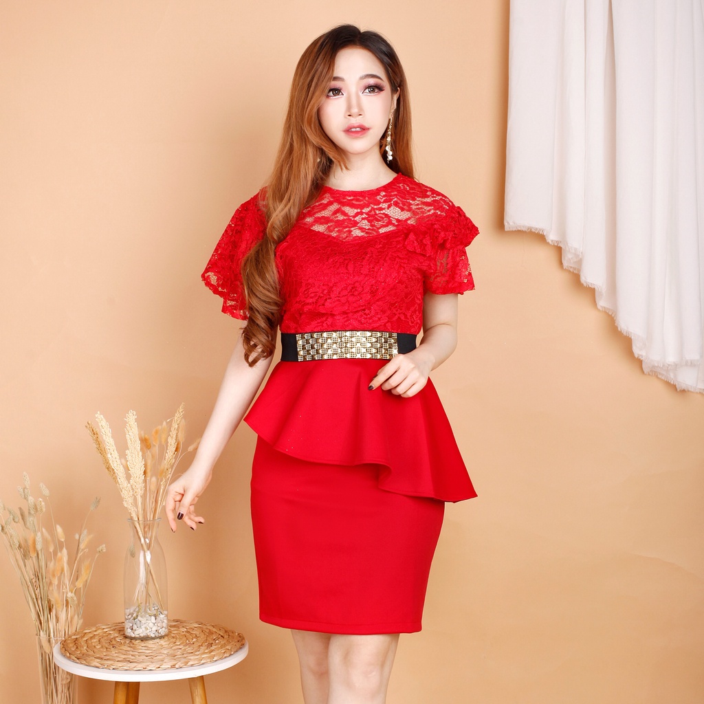 Kathryn collection # 113,  dres span scuba import premium kombinasi brukat gliter free belt