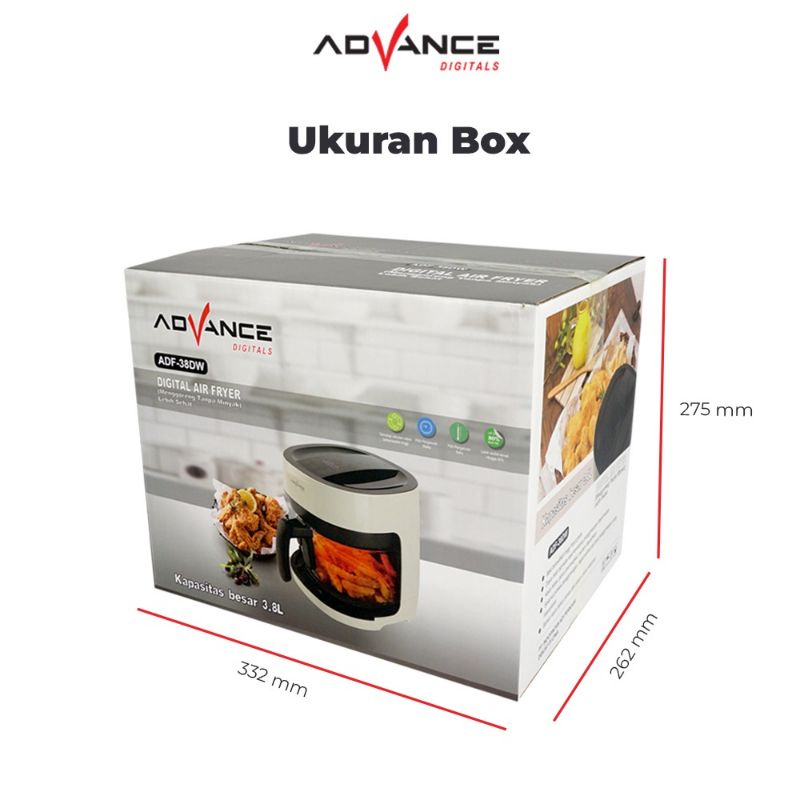 Advance Digital Air Fryer ADF-38DW Transparan Glass 800 Watt Garansi 1 Tahun