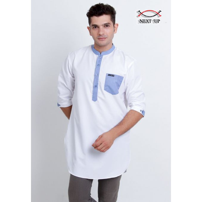 Baju Koko Pria Muslim Lengan Pendek Baju Koko List Biru NEXTUP1191