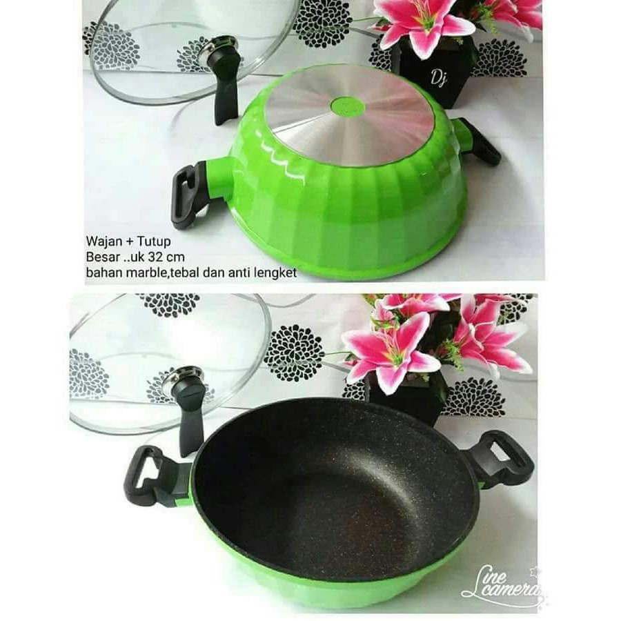 Wok Pan Casserole 32 Cm Suggo - Panci Wajan Gagang Tebal Anti Lengket Marble Coating Oven Bolu Kukus