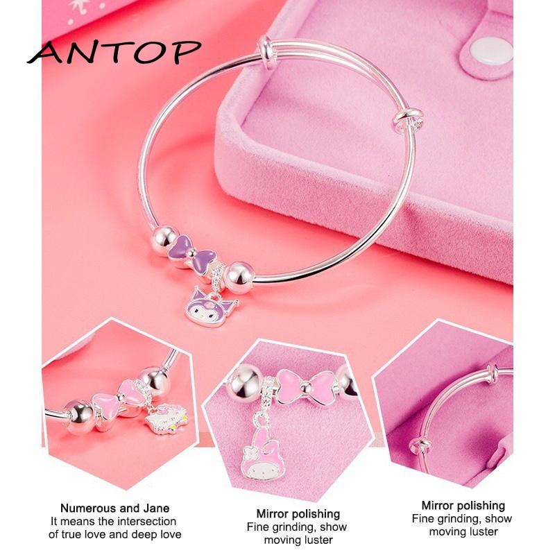 Gelang Tangan Rantai Aksen Simpul Pita Motif Hello Kitty / Cinnamon / Melody Untuk Perhiasan Wanita