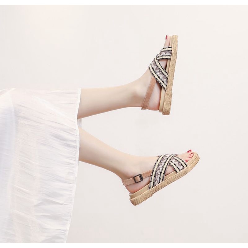 Sandal Wanita Wedges Import Kanvas Tribal Terbaru Kekinian Korean Style Sendal Cewek Jeje Kasual Sandal Wedges Wanita FLORIDA Import Balance 238-1 Bisa Cod