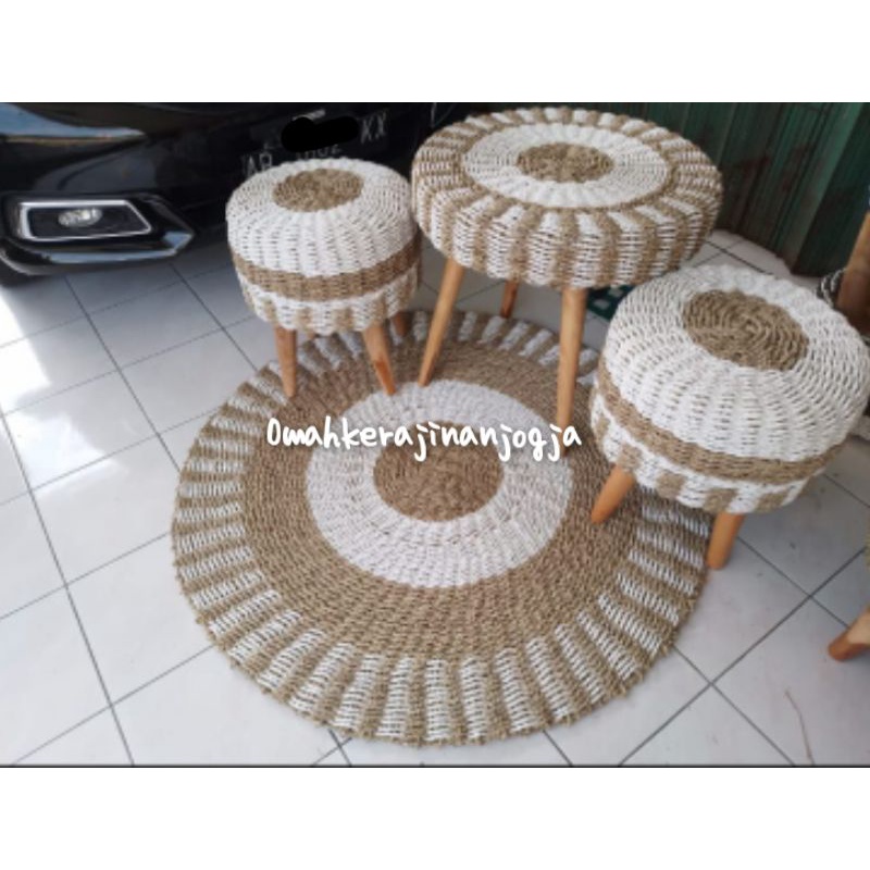 Kursi Stool Sofa Bulat Seagrass / Kursi Anyaman Pandan / Kursi Sofa / Karpet Anyaman Seagrass