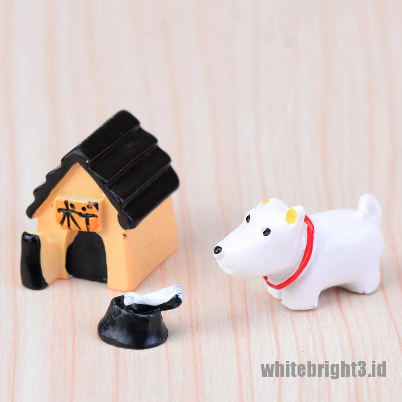 (white3) 1 Set Miniatur Anjing Untuk Dekorasi Lansekap Mikro / Bonsai