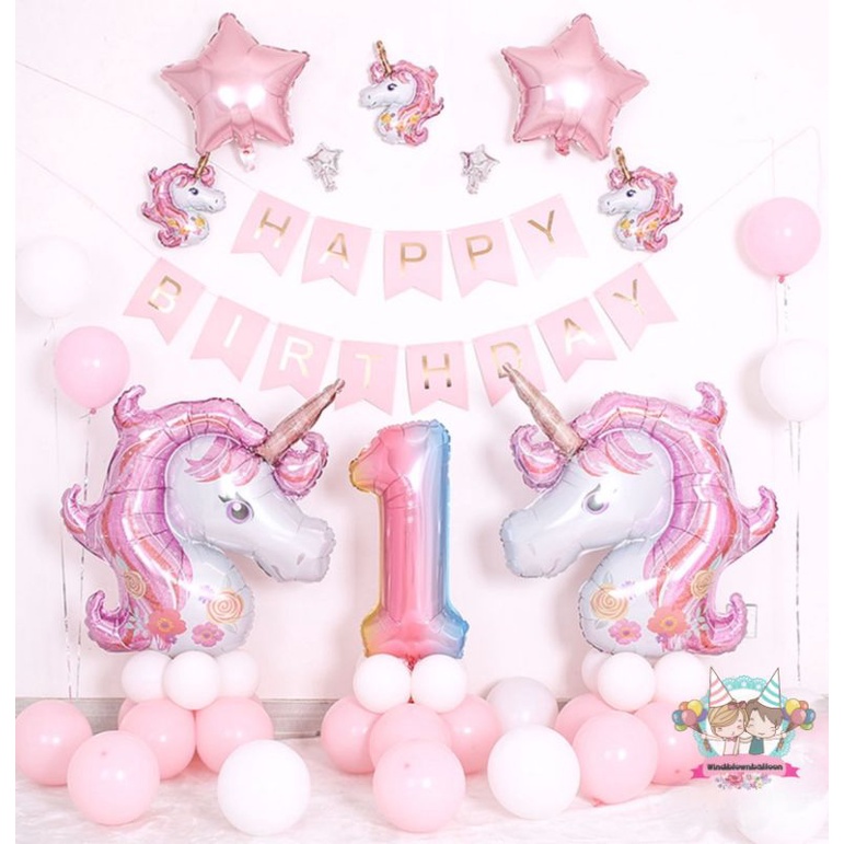 WINDBLOWN BALON HBD BIRTHDAY GIRL UNICORN PINK SET / DEKORASI KUDA PONI ULTAH ANAK PEREMPUAN CEWE