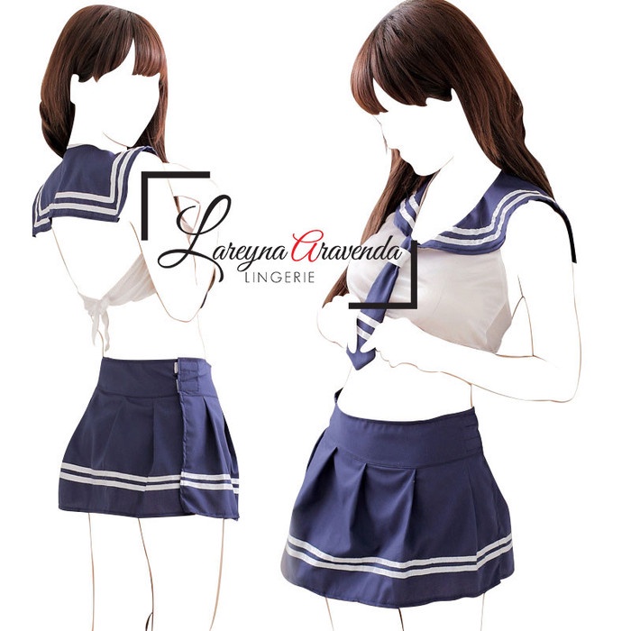 LINGERIE- SET LINGERIE BAJU + ROK SEXY MODEL COSPLAY SERAGAM JEPANG LG055 - NAVY -LINGERIE.