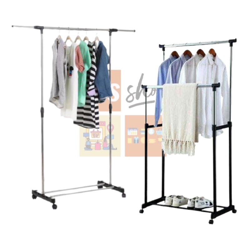 double rod rack dan single rod rack rak baju serbaguna gantungan laundry pajangan display stand hang