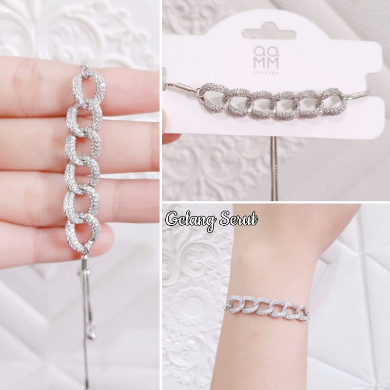 Gelang Serut Titanium Wanita Full Permata Solitaire Xupblink Jewelry