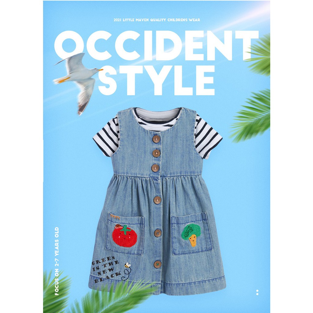 Baju Pakaian Dress Fashion Anak Perempuan LITTLE MAVEN Import S0927 Jeans COTTON TOMATO