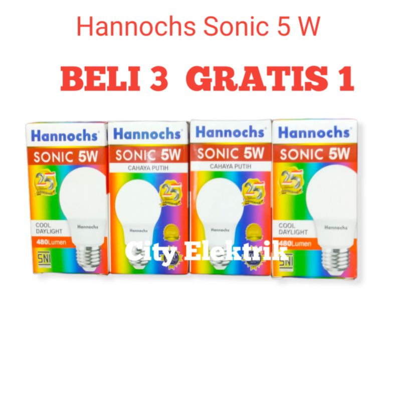 Hannochs Sonic Lampu Bohlam LED 5 Watt / Paket Murah BELI 3 GRATIS 1 ( 1 Paket 4pc )