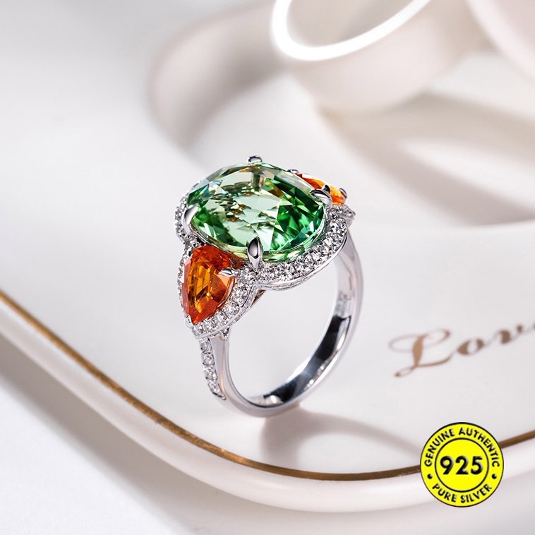 Cincin Sterling Silver 925 Model Terbuka Dengan Permata Warna Warni Untuk Wanita