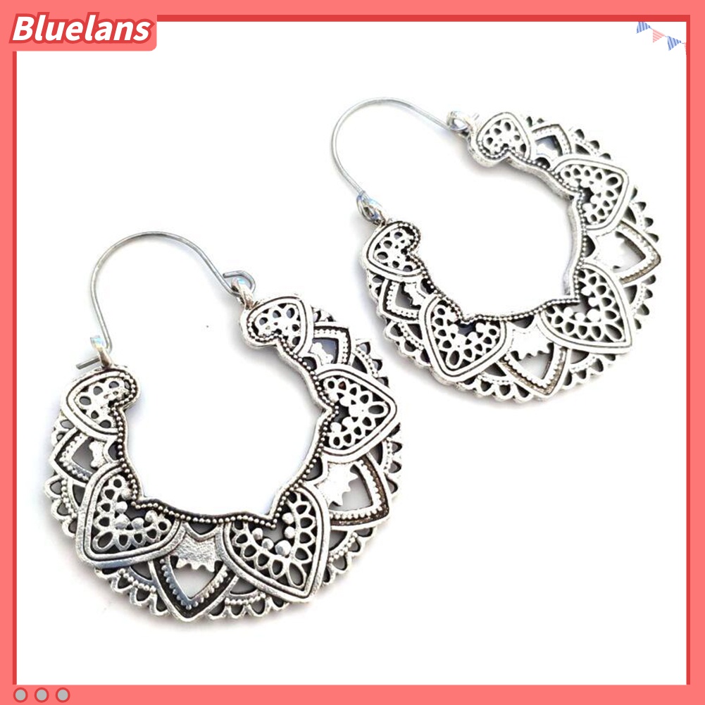 Anting Hoop Menjuntai Desain Bunga Mandala Hollow Out Gaya Gypsy Tribal Untuk Wanita