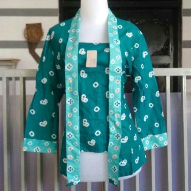 Blus Kutubaru Jumputan Batik Atasan Kebaya Modern Blouse Kutu Baru Etnik Klasik Kondangan Jumbo-Tosca