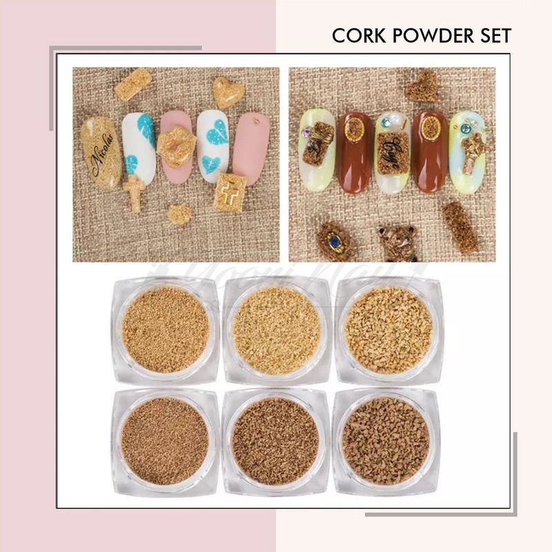 Nail cork powder set serpihan kayu nail art wooden decorative