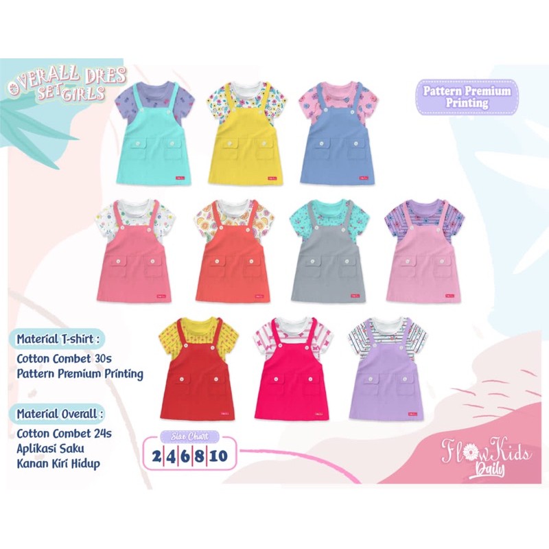 Flowkids Set Overall Anak Perempuan - Setelan Dress Dres Pendek Harian OverAll Usia 2 4 6 8 10 Tahun