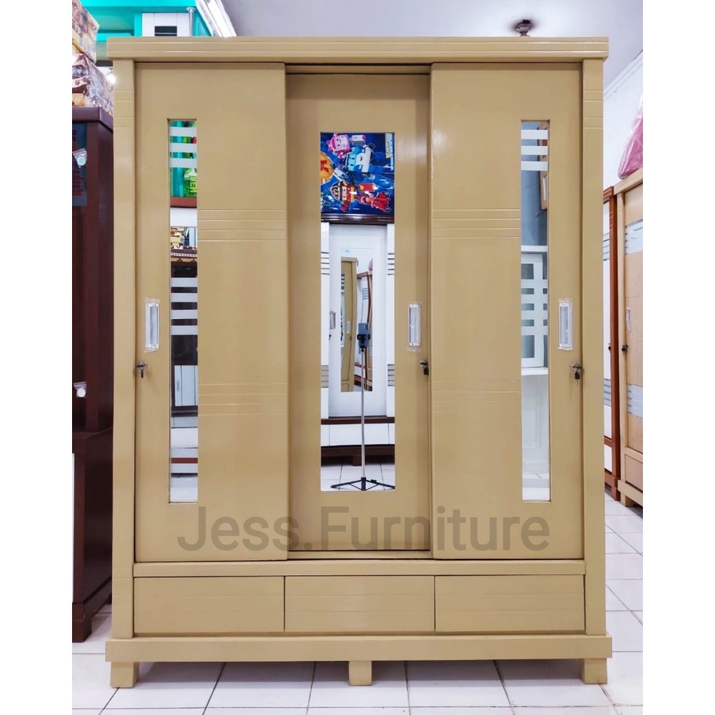 LEMARI BAJU SLIDING 3PINTU , LEMARI PAKAIAN JUMBO , LEMARI BAJU 3PINTU KAYU , LEMARI BAJU JUMBO BAHA