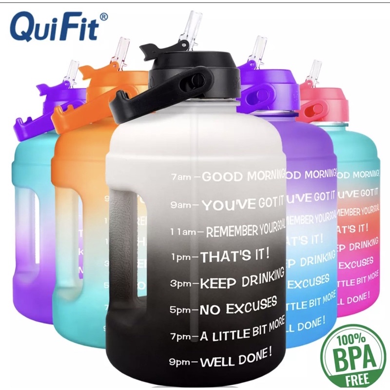 QUIFIT ORIGINAL Botol Minum Penanda waktu 3,8 Liter include straw Tutup Flip FREE SIKAT BOTOL / Tumbler waktu 3.8 L