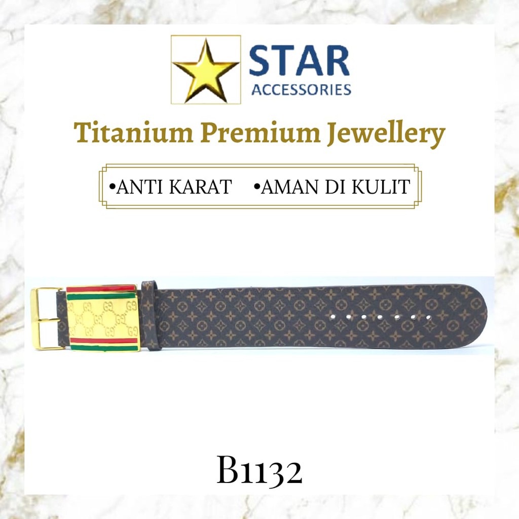 Gelang Sabuk/ Gelang Gesper/ Gelang Jam Kulit Premium Titanium Gucci