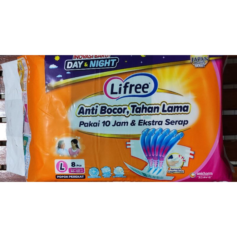 Lifree Popok Dewasa Celana Dalam Ukuran L Isi 8 Pcs / Popok Dewasa / Bentuk Celana / Tipis &amp; Nyaman