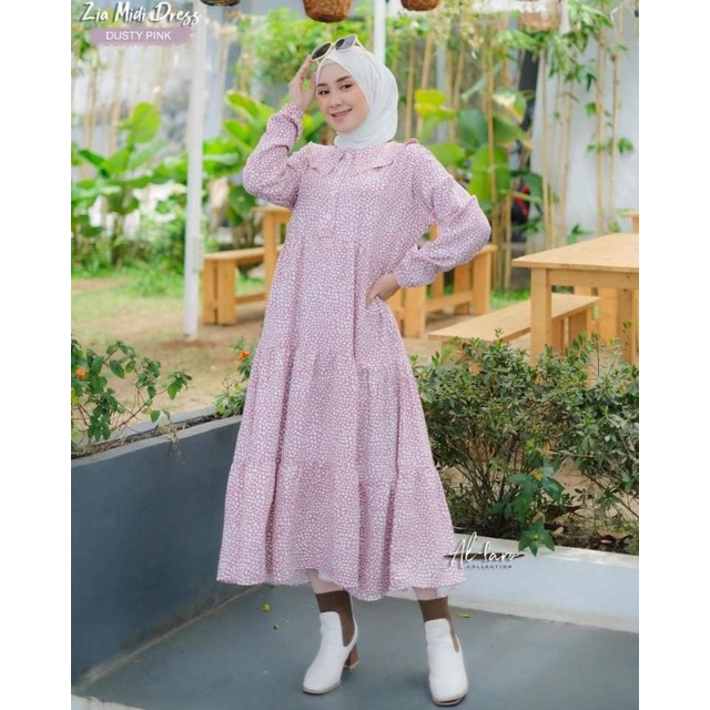 SANDRA MIDI DRESS BY AKU KARISSA GAMIS WANITA VIRAL MODERN KEKINIAN OOTD KONDANGAN MOTIF TERBARU