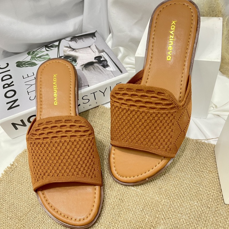 KAYZINEVA Sandal Flat Wanita Rajut Import Simple AB 05