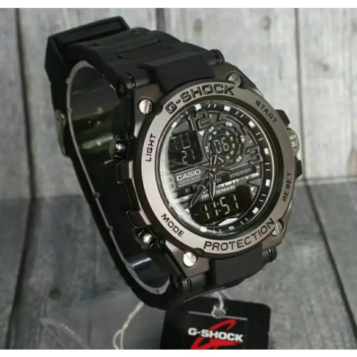 JAM TANGAN SPORT PRIA ANTI AIR GS GTS-8600 DUAL TIME HIGH QUALITY HITAM BLACK