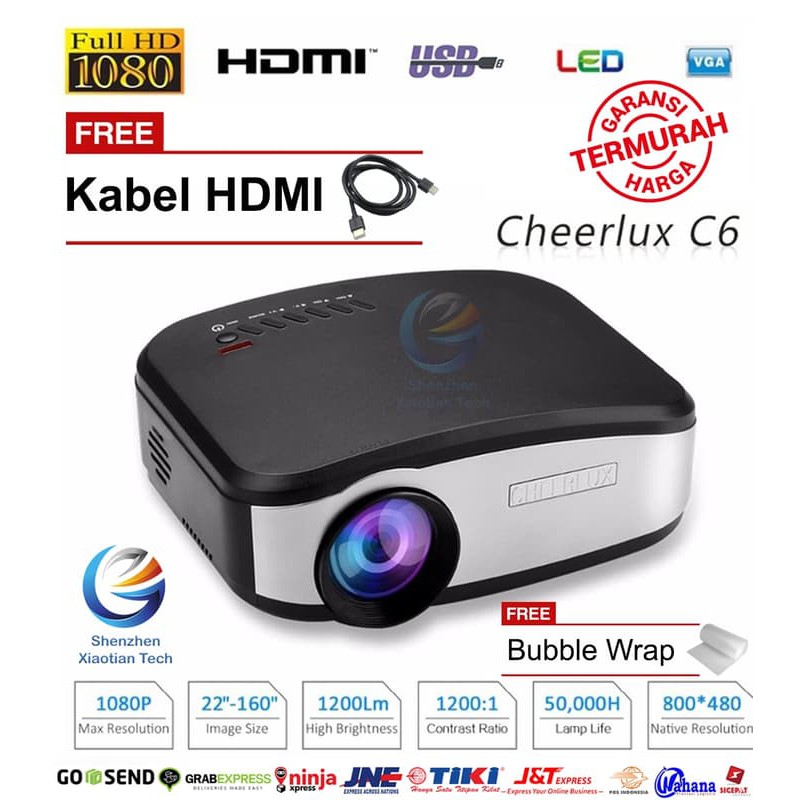 New Mini Proyektor Cheerlux C6 LED Projector C6 1200 Lumens + TV Tuner