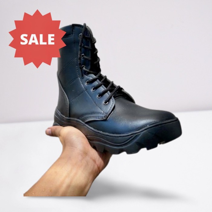 DISKON COD Sepatu PDL | PDL Kuit Halus | TNI, POLRI, SECURITY - Hitam, 43