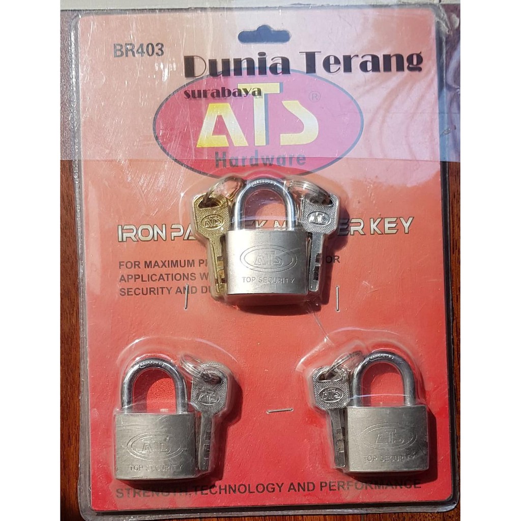 Gembok Putih Master Key ATS uk 40mm isi 3pcs / Iron Padlock 40 mm set 3 pc BR403 Pagar Rumah Toko