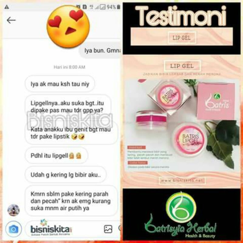 Batrisyia LIPGEL lip balm gloss treatment pemulas bibir pelembab lipcare batrisya herbal