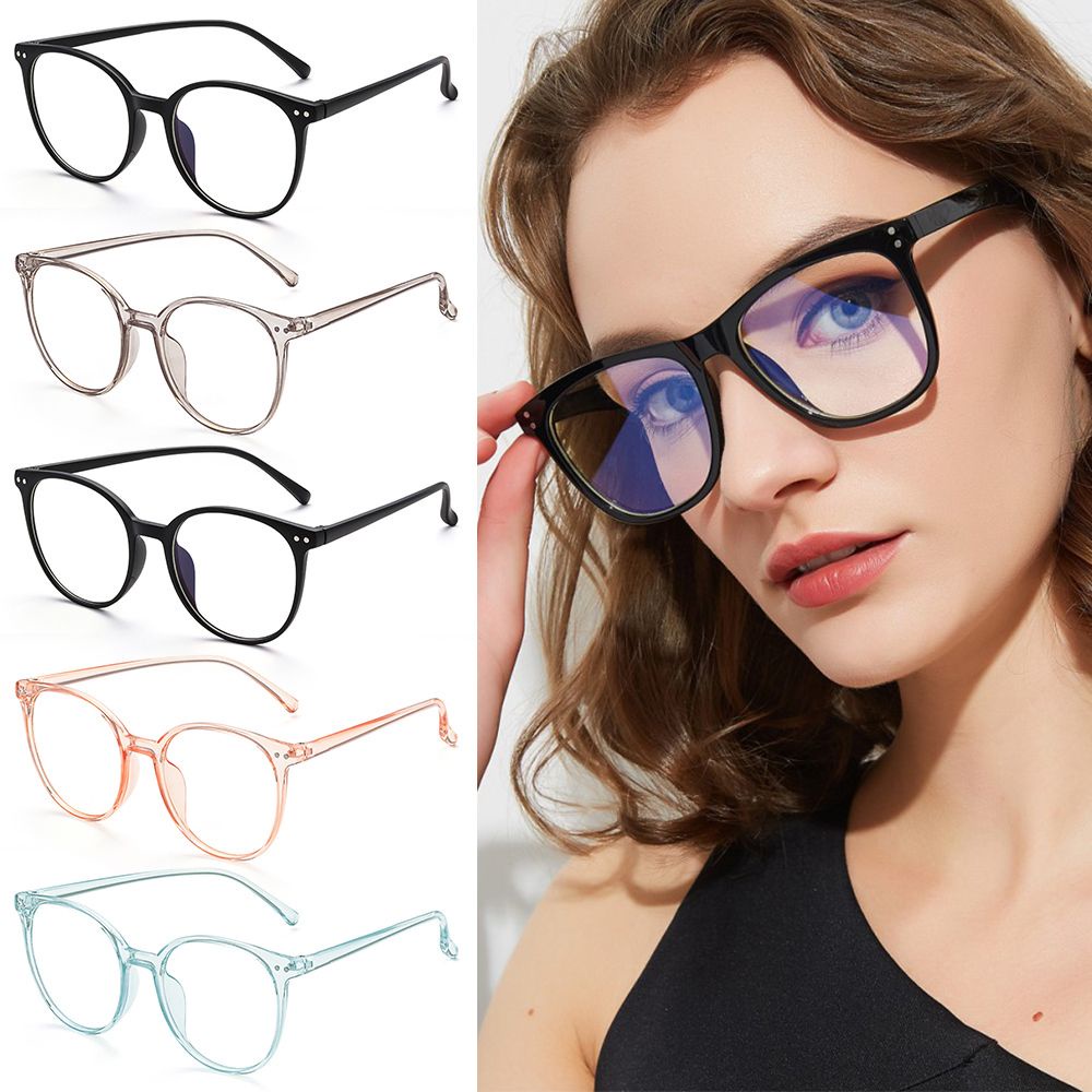 ROW Fashion Blue Light Blocking Glasses Lightweight Anti Radiation Office Computer Goggles Round Frame Oversized Clear Lens Vintage Anti Blue Light Glasses