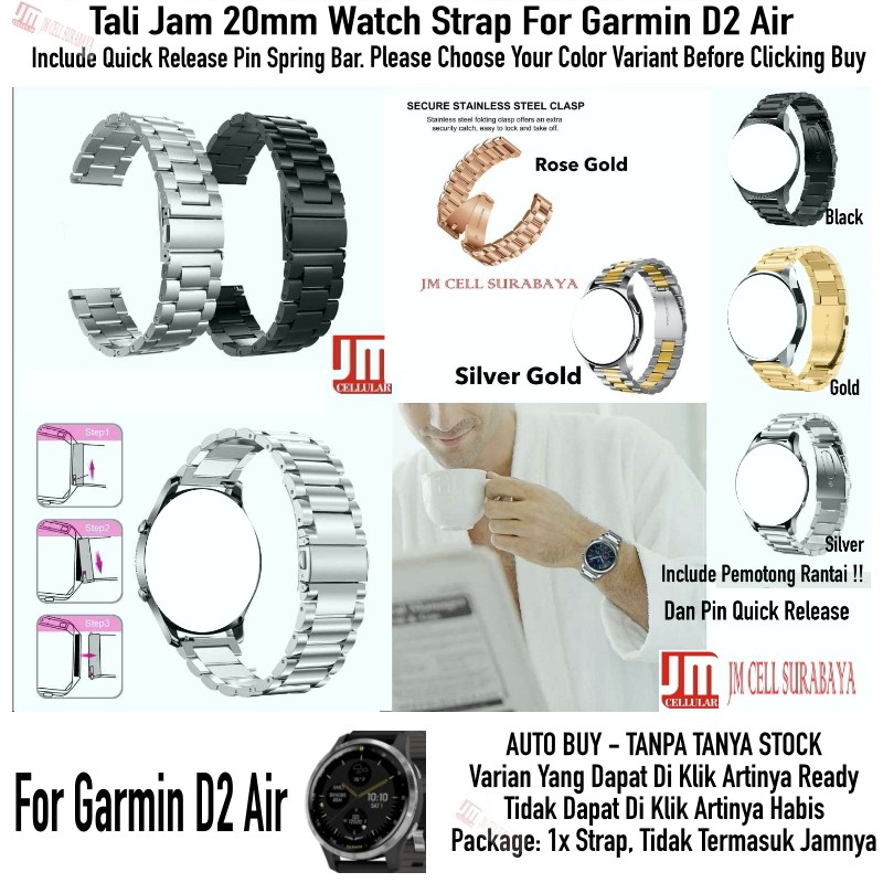 Tali Jam 20mm Watch Strap Garmin D2 Air - Stainless Steel Metal Quick Release