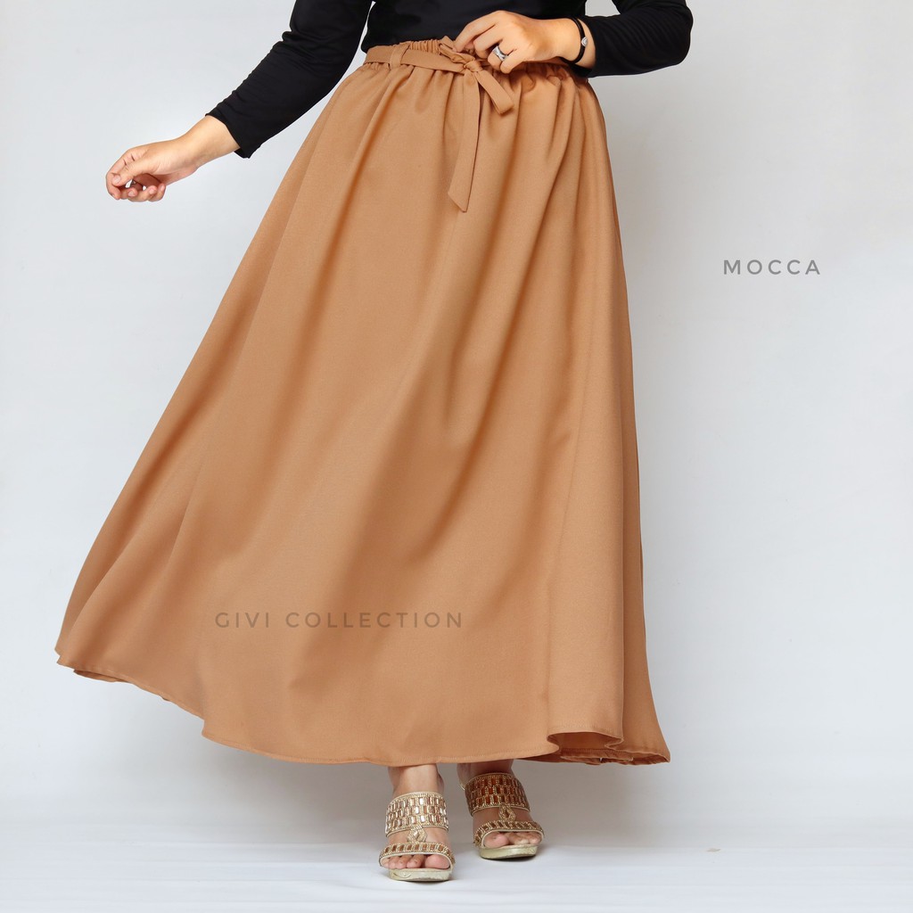 Rok payung panjang mosscrepe premium | rok panjang polos | rok kerja | maxi skirt | rok tali-mocca