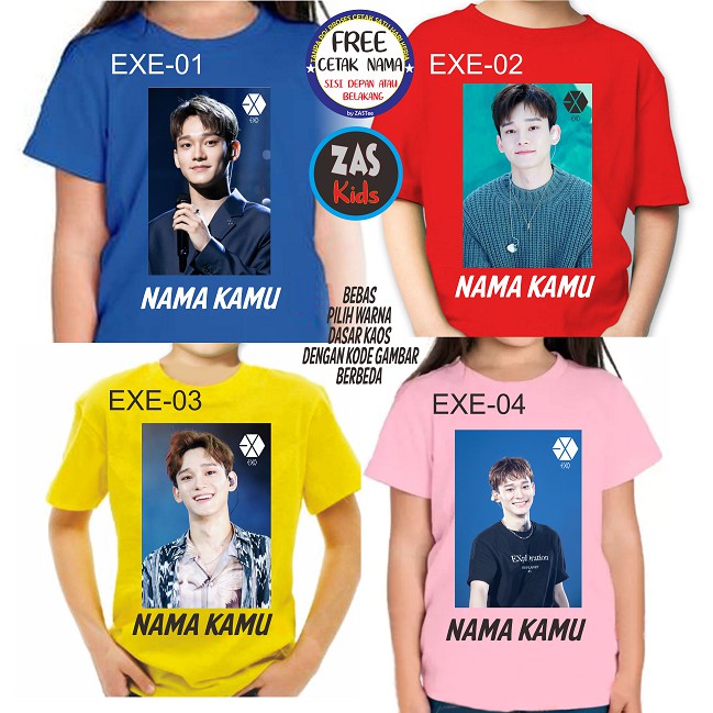 Kaos Anak Band Korea CHEN EXO Free Cetak Nama / Tulisan Banyak Karakter
