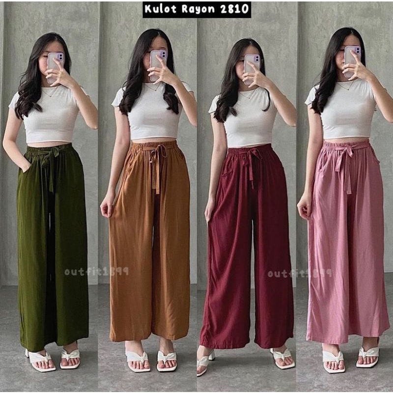 Celana wanita kulot rayon twill tali serut kulot rayon wanita tebal bahan rayon twil jumbo panjng