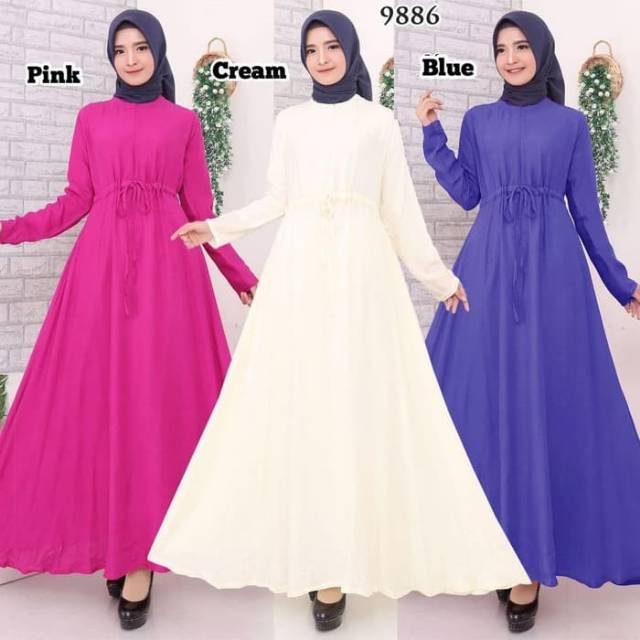 BAJU GAMIS MURAH|Baju Gamis Wanita|Gamis Busui Gamis Polos Katun Rayon 9886 - Pink, L