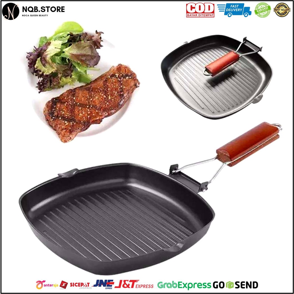 NQB - Panggangan SQUARE GRILL PAN - Panci Wajan Teflon Penggorengan Steak Daging Ikan