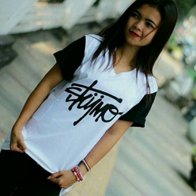 Kaos pria lengan pendek skymo putih lengan hitam 2