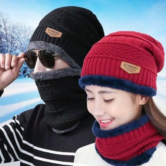 Topi Kupluk Beanie Import Syal Dewasa Unisex
