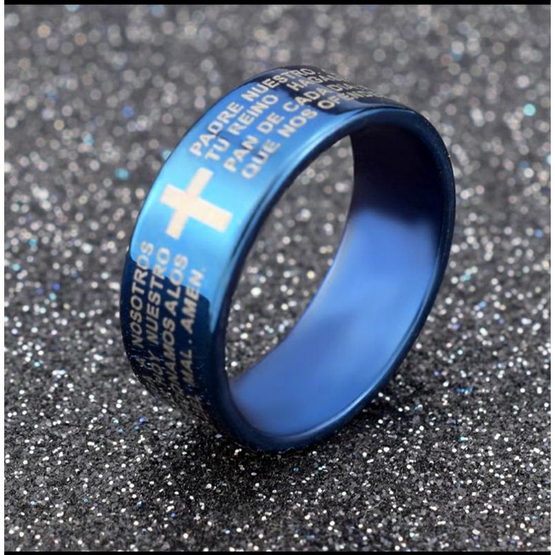 Cincin Titanium SALIB DOA BAPA KAMI CETAK STAINLESS STEEL ANTI KARAT SELAMANYA Model Salip Couple Hitam Silver Blue Gold