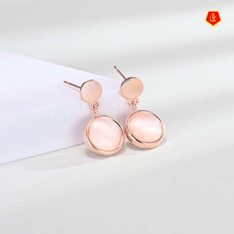 [Ready Stock]New Rose Gold Opal Pendant Exaggerated Pink Crystal Earings Set