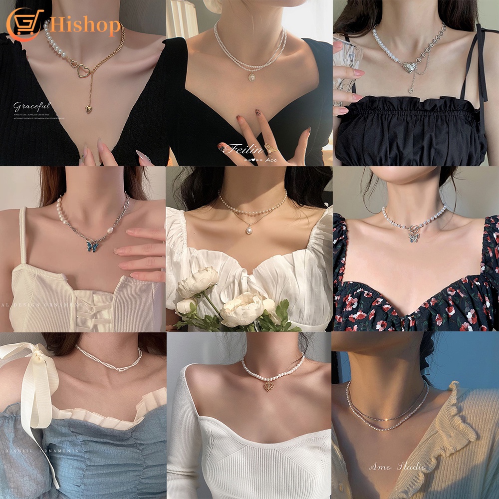 Kalung Choker Multilayer Liontin Kupu-Kupu Hati Bahan Metal Untuk Wanita