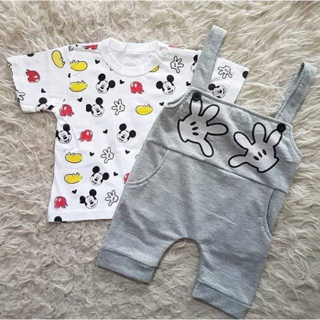 Baju setelan kaos suspander 6-15 bln motif mickey lucu bestseller anak bayi cowok laki murah -mic