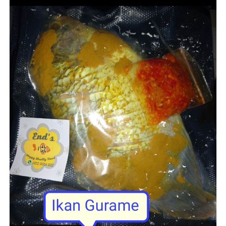 

Ikan Gurame bumbu kuning siap goreng, packing plastik Vakum, uk. 500 gr