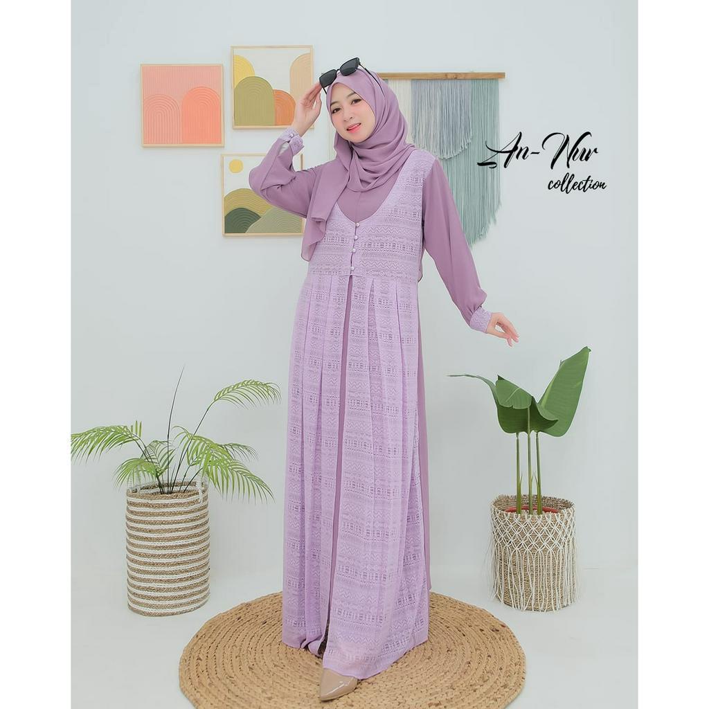 DRESS SAMIRA BY ANNUR COLLECTION GAMIS CRINGKLE MIX OUTER BRUKAT MALIKA TERBARU REMAJA KEKINIAN