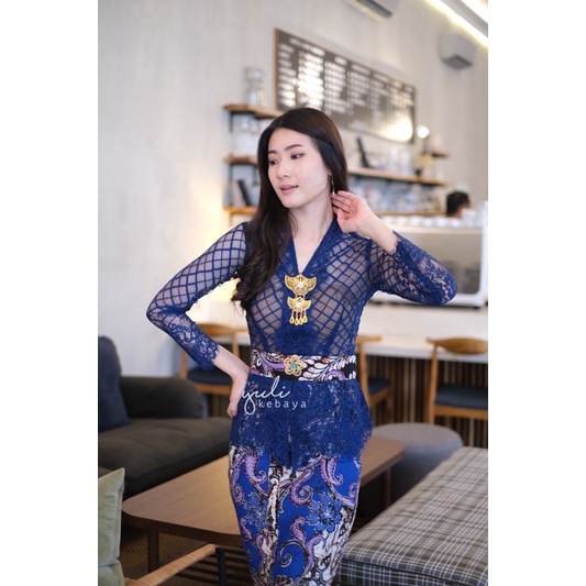 Set Kebaya Semi Italy Kartini dengan Rok Wiru | Kebaya Navy